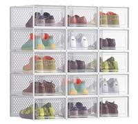 SONGMICS Pack of 15 Stackable Shoe Boxes, Foldable, Fit up to UK Size 8 | Shoe Storage Organisers, Versatile for Sneakers, Cloud White, DENNYS Collection LSP015W02