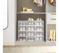 SONGMICS Pack of 15 Stackable Shoe Storage Organisers Foldable Small Size in White SONGMICS White