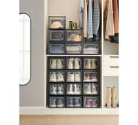 SONGMICS Pack of 18 Large Stackable Boxes Storage Organisers Foldable in Black SONGMICS Black