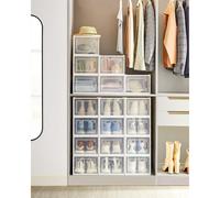 SONGMICS Pack of 18 Large Stackable Boxes Storage Organisers Foldable in White SONGMICS White