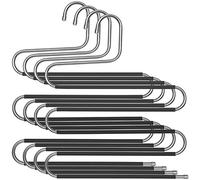 SONGMICS Set of 4 Magic Clothes Hangers, Multiple Hangers, Trouser Hangers, Stainless Steel Hangers with 5 Levels, Organizer, Space Saving, for Jeans, Trousers, Towels, Ties, Silver and Black CRI043BK