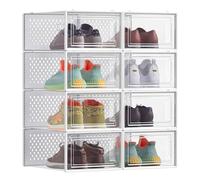 SONGMICS Pack of 8 Stackable Shoe Boxes, Foldable, Fit up to UK Size 8 | Shoe Storage Organisers, Versatile for Sneakers, Cloud White, DENNYS Collection LSP08SWT