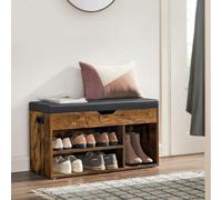 Songmics Padded Bench With Cushion, Shoe Storage, 3 Sections, Concealed Compartment, Room Lounge Hallway, Rustic Brown