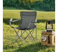 Songmics Pair Of Folding Outdoor Chairs With Drink Holder And Armrests, Built For Stability, Grey