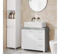 Songmics Pedestal Sink Bathroom Cabinet, 3-Drawer Storage With 2 Shelves Behind Door, With Feet, Cloud White And Dove Grey