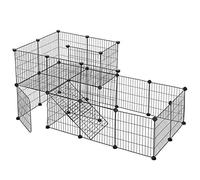 SONGMICS Pet Fence, 2 Levels, Modular Pet Enclosure for Small Animals, Rabbits, Guinea Pig, Mesh Panels, Indoor Use, 143 x 73 x 71 cm, Black LPI06H