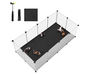SONGMICS Pet Playpen with Floor, Small Animal Enclosure, 143 x 73 x 46 cm | Removable Oxford Fabric Mat, DIY Plastic Cage, White, DAMION Collection LPC012W01