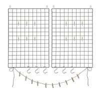 SONGMICS Photo Wall Wire Mesh Set of 2 Multifunctional Grid Decor with S Hooks, Clips and Hemp Cord, Black LPP02H
