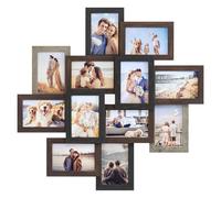 SONGMICS Picture Frame Collage, 12 Photo Frames for 10 x 15 cm Pictures, Photo Collage, Wall Collage, Multi-Frame, Wall Decoration, Red/Brown, Greige Mottled, Christmas, Ash Black RPF022M01