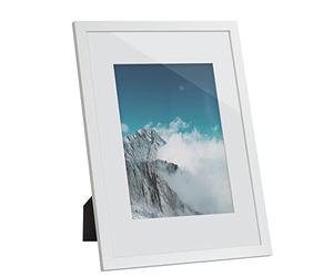 SONGMICS Picture Frame, Photo Frame, for 21 x 29,7 cm Pictures without Mat, 15,2 x 20,3 cm Photos with Mat, MDF, Glass Front, White RPF011W01