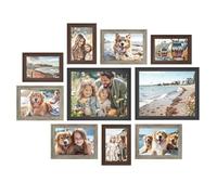 SONGMICS Picture Frames with 16 Mats, Set of 10 Photo Frames, Two 8x10, Four 5x7, Four 4x6 Frames, Hanging or Tabletop Display, Glass, 12 Non-Trace Nails, Maroon Brown, Heather Greige, Ash Black