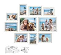 SONGMICS Picture Frames with 16 Mats, Set of 10, Photo Frames with Two 8x10, Four 5x7, Four 4x6 Frames, Hanging or Tabletop Display, MDF and Glass, 12 Non-Trace Nails, Rustic White RPF049W01