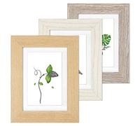 SONGMICS Picture Frames, Set of 3, Table and Wall Display, for 4 x 6 Inch (10 x 15 cm) and 5 x 7 Inch (13 x 18 cm) Photos, Glass Front, Wood Grain White, Grey, and Brown Finish RPF38WG