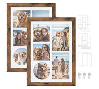 SONGMICS Picture Frames with 6 Mats, Set of 2 Multi Photo Frames, 4x6 or 4x4 photos, Non-Trace Nails, 36.5 x 26 cm, Rustic Brown RPF024X02