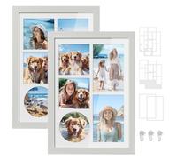 SONGMICS Picture Frame with 3 Mats, Multi Photo Frame, Collage Frame, 4x6 or 4x4 photos, Non-Trace Nails, 36.5 x 26 cm, Rustic White RPF024W01