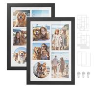 SONGMICS Picture Frames with 6 Mats, Set of 2 Multi Photo Frames, Collage Frame, 4x6 or 4x4 photos, Non-Trace Nails, 36.5 x 26 cm, Ash Black RPF024B02