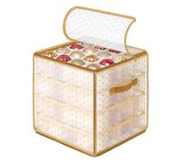 SONGMICS Plastic Christmas Ornament Storage Box, Christmas Ball Organiser, 7.6 cm 64 Compartments, Removable Dividers, Sandy Gold RFB029A03