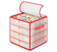 SONGMICS Plastic Christmas Ornament Storage Box, Christmas Ball Organiser, 7.6 cm 64 Compartments, Removable Dividers, Cherry Red RFB029T03