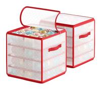 SONGMICS Plastic Christmas Ornament Storage Boxes, 2 Pack Christmas Ball Organisers, 7.6 cm 64 Compartments, Removable Dividers, Cherry Red RFB029T02