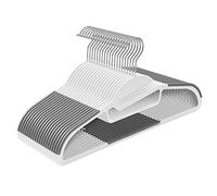 SONGMICS Plastic Clothes Hangers CRP041WG02 with U-shaped Opening, Non-Slip and Space-Saving, 0.5 cm Thick, 41.5 cm Wide, 360° Rotating Hook, White/Dark Grey, Set of 20