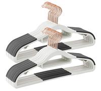 SONGMICS Plastic Coat Hangers, Set of 30, Non-Slip, 0.6 cm Slim, 42 cm Wide | Space-Saving Clothes Hangers, Heavy Duty Plastic, 360° Swivel Rose Gold Hook, Cloud White, Breanna Collection CRP020W01