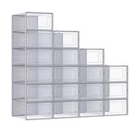 SONGMICS Plastic Shoe Box, 33.5 x 23.2 x 14.3cm, Pack of 18, Transparent and Grey