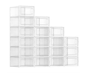 SONGMICS Plastic Shoe Box, 33.5 x 23.2 x 14.3cm, Pack of 18, Transparent and White