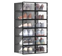 SONGMICS Plastic Shoe Box, Pack of 12, 33.4x23x14cm, Transparent and Ink Black