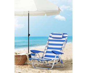 Songmics Portable Beach Chair With Removable Headrest, Folding Beach Chair With Backrest, Adjustable Backrest Up To 180, With Cup Holder