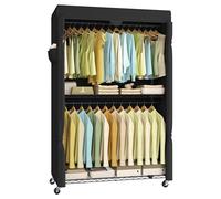 SONGMICS Portable Closet, Heavy-Duty Rolling Clothes Rack, Garment Rack, 43.3-Inch Wide Clothing Rack on Wheels, with Adjustable Mesh Shelves and Hanging Rails, Fabric Cover, Ink Black ULGR415B01