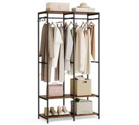 SONGMICS Portable Clothes Wardrobe, Foldable Closet, Clothes Rack Freestanding, Closet Organiser, with Hanging Rods, Storage Shelves, Removable Hooks, 40 x 94.5 x 180 cm, Rustic Brown RGR004B01