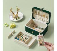 Songmics Portable Jewellery Travel Box Dual-Layer, Spacious Case Organiser For Accessories, Ideal Gift, Forest Green