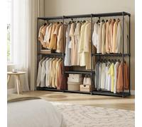 Songmics Portable Large Open Wardrobe, Freestanding Closet With Hanging Rods And Shelves, Bedroom Garment Storage Rack, Ink Black