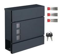 SONGMICS Post Box, Lockable Galvanised Steel, with Newspaper Holder | Postal Box, 37 x 10.5 x 37 cm, Viewing Windows, Waterproof, Easy Assembly, Outdoor, Anthracite Grey, Poster GMB052G01