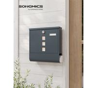Songmics Post Box, Wall Mounted Letterbox, Mailbox, Copper Lock Cylinder With Swivel Cap, Nameplate, Newspaper Holder