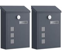 SONGMICS Post Box, Wall Mounted Letterbox, Mailbox with Sloped Roof, Copper Lock Cylinder, Swivel Cap, Viewing Windows, Nameplate, Easy to Install, 9 x 21.8 x 31.8 cm, Grey GMB032GZ01 (Pack of 2)