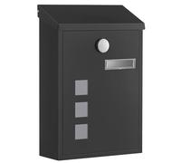 SONGMICS Post Box, Wall Mounted Letterbox, Mailbox with Sloped Roof, Copper Lock Cylinder, Swivel Cap, Viewing Windows, Nameplate, Easy to Install, 9 x 21.8 x 31.8 cm, Black GMB032BZ01