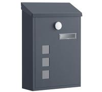 SONGMICS Post Box, Wall Mounted Letterbox, Mailbox with Sloped Roof, Copper Lock Cylinder, Swivel Cap, Viewing Windows, Nameplate, Easy to Install, 9 x 21.8 x 31.8 cm, Grey GMB032GZ01