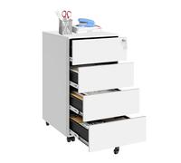 Lockable Mobile File Cabinet with 4 Drawers, White