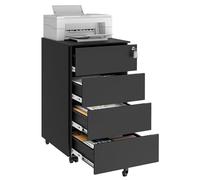 Lockable Mobile File Cabinet with 4 Drawers, Black