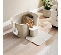 Songmics Premium Cat Toilet Setup, Complete Large Litter Solution With Storage And Accessories, Cappuccino Beige