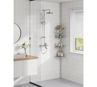 Songmics Premium Corner Organizer Stand, 4-Tier Bathroom System With Secure Pole Mount, Durable Shower Storage, Dove Grey
