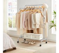 Songmics Premium Double Garment Rack, Heavy-Duty Rolling Storage System With Extended Weight Support, Silver