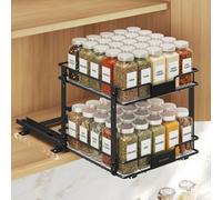 Songmics Pull-Out Spice Rack, 2-Tier Adjustable Shelf Organiser For Kitchen Cupboard, 27 X 25.2 X 23.8 Cm, Black