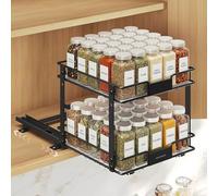 SONGMICS Pull-Out Spice Rack, Adjustable Steel 2-Tier Cupboard Organiser, Kitchen Storage Shelf Insert, 27 x 25.2 x 23.8 cm, Black, for Inside Cupboard, Patalla Collection KCS119B101