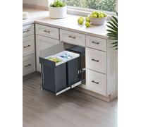 Songmics Pull-Out Trash Bin For Kitchen Cabinet, Double Compartment Waste Bin, 2 X 15 L, Abs Lid, Steel Frame, Grey