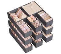 SONGMICS RDZ006G04 Storage Box for Drawer, Set of 18, Drawer Organiser, Folding Box, Underwear Organiser, Fabric Box for Socks, Underwear, Bras, Ties and Scarves, Slate Grey
