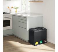 Songmics Recycling Bin, 3-In-1 Pedal Bin, 24-Litre Metal Rubbish Bin, Waste Separation System Dustbin For Kitchen, Durable, Easy To Clean