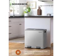 Songmics Recycling Bin, Double Trash Can, 2 X 24L, With 2 Compartments, Soft-Close Lids