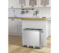 Songmics Recycling Bin, Trio Trash Can, 3 X 18L, With 3 Compartments, Soft-Closing Lids, Pedals, Fingerprints Proof Stainless Steel